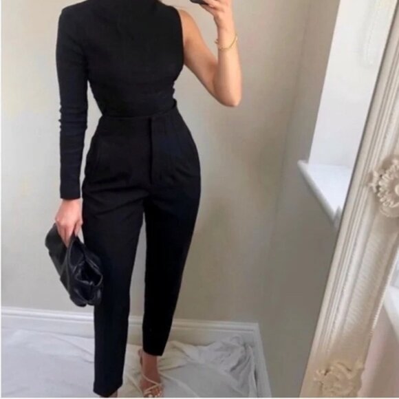 Zara Women’s black Flat high waist trouser dress pants bloggers Fave in size S - Picture 1 of 12